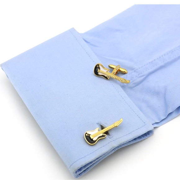 Black and white enamel electric guitar men’s cuff links - Picture 4 of 4